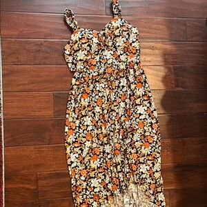 Derek Heart Black Colorful Floral High Low Dress - Next Pics show colors better!